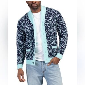 Greyson Blue and White Wool & Cashmere Print Cardigan